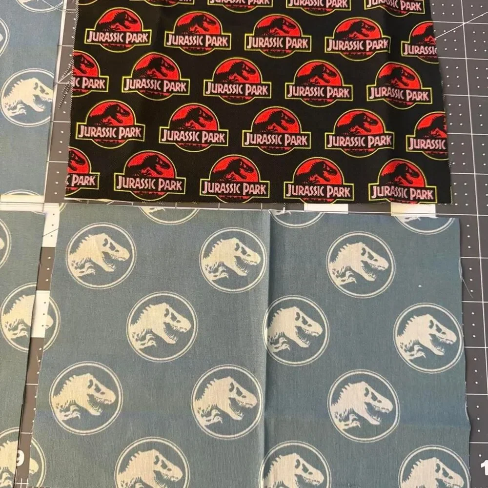 Jurassic Park Fabric Scrap Bundle Cotton Dinosaur Quilting Craft Pieces 12 Pc